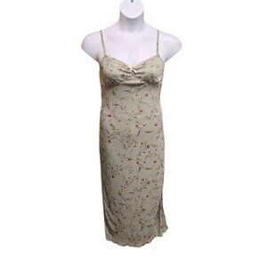 Thirty Thirty Womens Medium Sage Floral Print Mesh Overlay Slip Dress Y2k